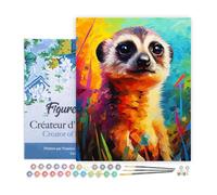 Figured'Art Peinture par Numéro Adulte avec Cadre Suricate Coloré Abstrait - Activité Manuelle Kit de Loisir Créatif DIY Numéro d'Art Complet Animaux - 40x50cm toile tendue sur châssis