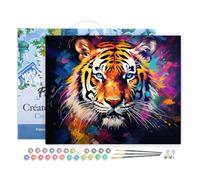 Figured'Art Peinture par Numéro Adulte avec Cadre Tigre Coloré Abstrait - Activité Manuelle Kit de Loisir Créatif DIY Numéro d'Art Complet Animaux - 40x50cm toile tendue sur châssis