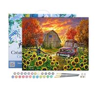 Figured'Art Peinture par Numéro Adulte avec Cadre Tournesols devant la grange - Activité Manuelle Kit de Loisir Créatif DIY Numéro d'Art Complet - 40x50cm toile tendue sur châssis