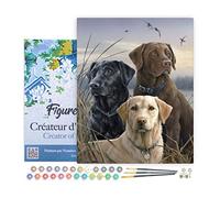 Figured'Art Peinture par Numéro Adulte avec Cadre Trio de labrador - Activité Manuelle Kit de Loisir Créatif DIY Numéro d'Art Complet - 40x50cm toile tendue sur châssis