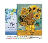 Figured'Art Peinture par Numéro Adulte avec Cadre Van Gogh Tournesols - Activité Manuelle Kit de Loisir Créatif DIY Numéro d'Art Complet - 40x50cm toile tendue sur châssis
