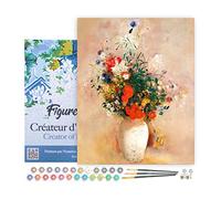 Figured'Art Peinture par Numéro Adulte avec Cadre Vase de Fleurs - Odilon Redon - Activité Manuelle Kit de Loisir Créatif DIY Numéro d'Art Complet - 40x50cm toile tendue sur châssis