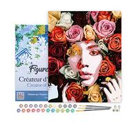 Figured'Art Peinture par Numéro Adulte avec Cadre Visage de roses - Activité Manuelle Kit de Loisir Créatif DIY Numéro d'Art Complet - 40x50cm toile tendue sur châssis