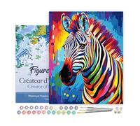 Figured'Art Peinture par Numéro Adulte avec Cadre Zèbre Coloré Abstrait - Activité Manuelle Kit de Loisir Créatif DIY Numéro d'Art Complet Animaux - 40x50cm toile tendue sur châssis