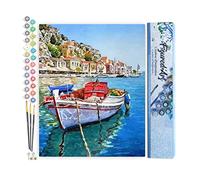 Figured'Art Peinture par Numéro Adulte Barque Amarrée au Port - Activité Manuelle Kit de Loisir Créatif DIY Numéro d'art Complet - 40x50cm sans châssis en Bois