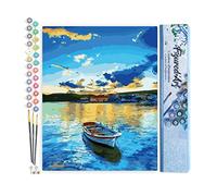 Figured'Art Peinture par Numéro Adulte Barque et Lever de Soleil - Activité Manuelle Kit de Loisir Créatif DIY Numéro d'art Complet - 40x50cm sans châssis en Bois