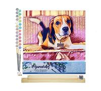 Figured'Art Peinture par Numéro Adulte Beagle Mignon - Activité Manuelle Kit de Loisir Créatif DIY Numéro d'Art Complet - 40x50cm avec châssis en bois à monter