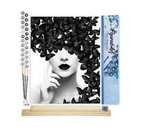 Figured'Art Peinture par Numéro Adulte Beauté et Papillons - Activité Manuelle Kit de Loisir Créatif DIY Numéro d'Art Complet - 40x50cm avec châssis en bois à monter