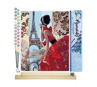 Figured'Art Peinture par Numéro Adulte Belle Femme et Tour Eiffel - Activité Manuelle Kit de Loisir Créatif DIY Numéro d'Art Complet - 40x50cm avec châssis en bois à monter