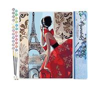 Figured'Art Peinture par Numéro Adulte Belle Femme et Tour Eiffel - Activité Manuelle Kit de Loisir Créatif DIY Numéro d'art Complet - 40x50cm sans châssis en Bois