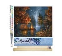Figured'Art Peinture par Numéro Adulte Camping sous Une Nuit etoilée - Activité Manuelle Kit de Loisir Créatif DIY Numéro d'Art Complet - 40x50cm avec châssis en bois à monter