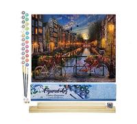 Figured'Art Peinture par Numéro Adulte Canal Amsterdam - Activité Manuelle Kit de Loisir Créatif DIY Numéro d'Art Complet - 40x50cm avec châssis en bois à monter
