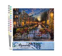Figured'Art Peinture par Numéro Adulte Canal Amsterdam - Activité Manuelle Kit de Loisir Créatif DIY Numéro d'art Complet - 40x50cm sans châssis en Bois