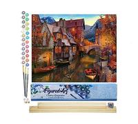 Figured'Art Peinture par Numéro Adulte Canaux Chaleureux - Activité Manuelle Kit de Loisir Créatif DIY Numéro d'Art Complet - 40x50cm avec châssis en bois à monter