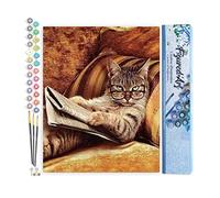 Figured'Art Peinture par Numéro Adulte Chat Connaisseur - Activité Manuelle Kit de Loisir Créatif DIY Numéro d'Art Complet - 40x50cm sans châssis en bois