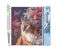 Figured'Art Peinture par Numéro Adulte Chat fleurs et papillon - Activité Manuelle Kit de Loisir Créatif DIY Numéro d'Art Complet - 40x50cm sans châssis en bois
