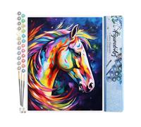 Figured'Art Peinture par Numéro Adulte Cheval Coloré Abstrait - Activité Manuelle Kit de Loisir Créatif DIY Numéro d'Art Complet Animaux - 40x50cm sans châssis en bois