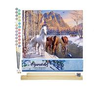 Figured'Art Peinture par Numéro Adulte Chevaux à la fin de l'hiver - Activité Manuelle Kit de Loisir Créatif DIY Numéro d'Art Complet - 40x50cm avec châssis en bois à monter
