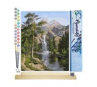 Figured'Art Peinture par Numéro Adulte Chute d'Eau en Montagne - Activité Manuelle Kit de Loisir Créatif DIY Numéro d'Art Complet - 40x50cm avec châssis en bois à monter