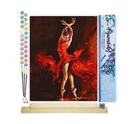 Figured'Art Peinture par Numéro Adulte Danseuse Rouge Magique - Activité Manuelle Kit de Loisir Créatif DIY Numéro d'Art Complet - 40x50cm avec châssis en bois à monter