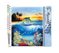 Figured'Art Peinture par Numéro Adulte Dauphins dans le lagon - Activité Manuelle Kit de Loisir Créatif DIY Numéro d'Art Complet - 40x50cm sans châssis en bois