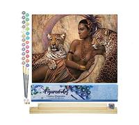 Figured'Art Peinture par Numéro Adulte Déesse et Léopards - Activité Manuelle Kit de Loisir Créatif DIY Numéro d'Art Complet - 40x50cm avec châssis en bois à monter