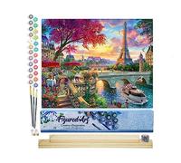 Figured'Art Peinture par Numéro Adulte Diner en bords de seine - Activité Manuelle Kit de Loisir Créatif DIY Numéro d'Art Complet - 40x50cm avec châssis en bois à monter