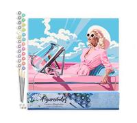 Figured'Art Peinture par Numéro Adulte Diva dans une Voiture Rétro Rose - Activité Manuelle Kit de Loisir Créatif DIY Numéro d'Art Complet - 40x50cm sans châssis en bois