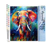 Figured'Art Peinture par Numéro Adulte Éléphant Coloré Abstrait - Activité Manuelle Kit de Loisir Créatif DIY Numéro d'Art Complet Animaux - 40x50cm sans châssis en bois