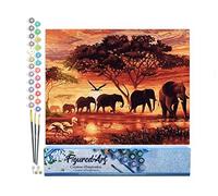 Figured'Art Peinture par Numéro Adulte Eléphants au Coucher du soleil - Activité Manuelle Kit de Loisir Créatif DIY Numéro d'Art Complet - 40x50cm sans châssis en bois