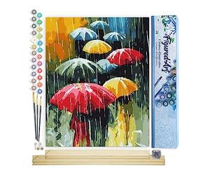 Figured'Art Peinture par Numéro Adulte Farandole de Parapluies - Activité Manuelle Kit de Loisir Créatif DIY Numéro d'Art Complet - 40x50cm avec châssis en bois à monter