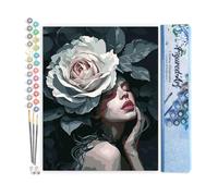 Figured'Art Peinture par Numéro Adulte Femme à la Rose - Activité Manuelle Kit de Loisir Créatif DIY Numéro d'Art Complet - 40x50cm sans châssis en bois