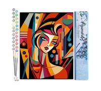 Figured'Art Peinture par Numéro Adulte Femme abstraite style Picasso - Activité Manuelle Kit de Loisir Créatif DIY Numéro d'Art Complet - 40x50cm sans châssis en bois