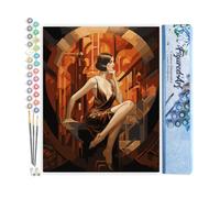 Figured'Art Peinture par Numéro Adulte Femme assise Art Déco - Activité Manuelle Kit de Loisir Créatif DIY Numéro d'Art Complet - 40x50cm sans châssis en bois