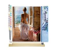 Figured'Art Peinture par Numéro Adulte Femme dénudée et grand Soleil - Activité Manuelle Kit de Loisir Créatif DIY Numéro d'Art Complet - 40x50cm avec châssis en bois à monter