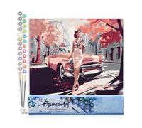 Figured'Art Peinture par Numéro Adulte Femme et voiture classique rose - Activité Manuelle Kit de Loisir Créatif DIY Numéro d'Art Complet - 40x50cm sans châssis en bois