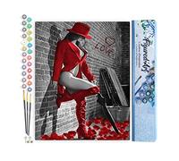 Figured'Art Peinture par Numéro Adulte Femme sexy en Bottes de cuir rouge - Activité Manuelle Kit de Loisir Créatif DIY Numéro d'Art Complet - 40x50cm sans châssis en bois