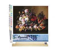 Figured'Art Peinture par Numéro Adulte Fleurs et Fruits - Severin Roesen - Activité Manuelle Kit de Loisir Créatif DIY Numéro d'Art Complet - 40x50cm avec châssis en bois à monter