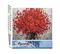 Figured'Art Peinture par Numéro Adulte Fleurs rouges abstraites - Activité Manuelle Kit de Loisir Créatif DIY Numéro d'Art Complet - 40x50cm sans châssis en bois
