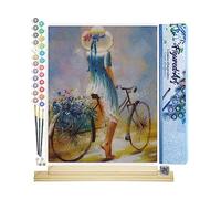Figured'Art Peinture par Numéro Adulte Jeune Femme à Bicyclette - Activité Manuelle Kit de Loisir Créatif DIY Numéro d'Art Complet - 40x50cm avec châssis en bois à monter