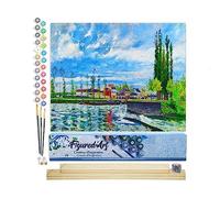Figured'Art Peinture par Numéro Adulte L´Ecluse à Pontoise - Activité Manuelle Kit de Loisir Créatif DIY Numéro d'Art Complet - 40x50cm avec châssis en bois à monter