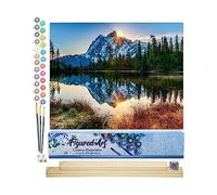 Figured'Art Peinture par Numéro Adulte Lac et Reflet de Montagne - Activité Manuelle Kit de Loisir Créatif DIY Numéro d'Art Complet - 40x50cm avec châssis en bois à monter