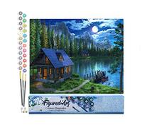 Figured'Art Peinture par Numéro Adulte Lac nocturne - Activité Manuelle Kit de Loisir Créatif DIY Numéro d'art Complet - 40x50cm sans châssis en Bois