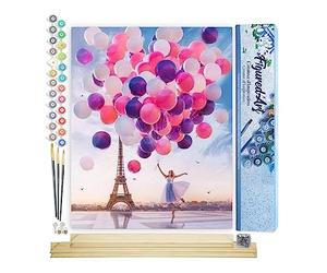 Figured'Art Peinture par Numéro Adulte Lâcher de Ballons à Paris - Activité Manuelle Kit de Loisir Créatif DIY Numéro d'Art Complet - 40x50cm avec châssis en bois à monter