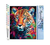 Figured'Art Peinture par Numéro Adulte Léopard Coloré Abstrait - Activité Manuelle Kit de Loisir Créatif DIY Numéro d'Art Complet Animaux - 40x50cm sans châssis en bois