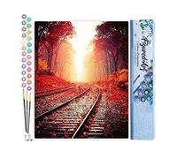 Figured'Art Peinture par Numéro Adulte Les Rails en Automne - Activité Manuelle Kit de Loisir Créatif DIY Numéro d'Art Complet - 40x50cm sans châssis en bois