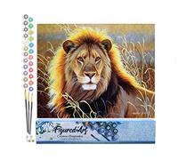 Figured'Art Peinture par Numéro Adulte Lion dans la savane - Activité Manuelle Kit de Loisir Créatif DIY Numéro d'Art Complet - 40x50cm sans châssis en bois