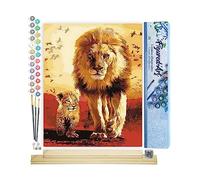 Figured'Art Peinture par Numéro Adulte Lion et son Petit - Activité Manuelle Kit de Loisir Créatif DIY Numéro d'Art Complet - 40x50cm avec châssis en bois à monter