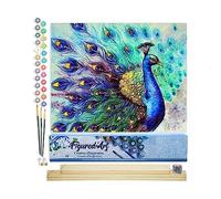Figured'Art Peinture par Numéro Adulte Paon coloré - Activité Manuelle Kit de Loisir Créatif DIY Numéro d'Art Complet - 40x50cm avec châssis en bois à monter