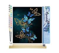 Figured'Art Peinture par Numéro Adulte Papillons féériques bleus et dorés - Activité Manuelle Kit de Loisir Créatif DIY Numéro d'Art Complet - 40x50cm avec châssis en bois à monter
